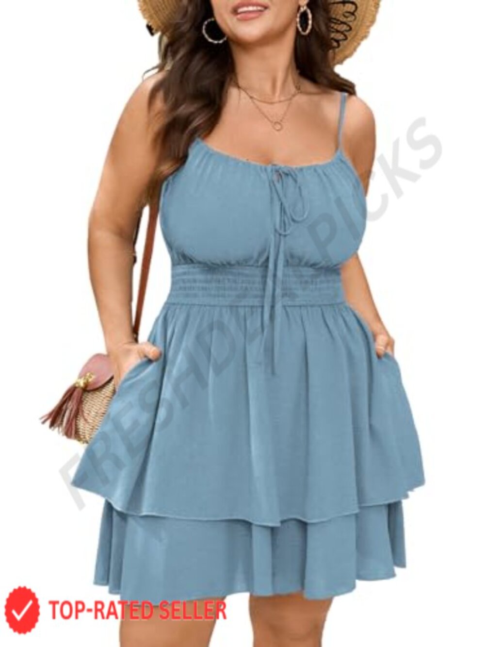 Plus Size Romper Summer Spaghetti Strap Dress Smocked Boho Sleeveless Short